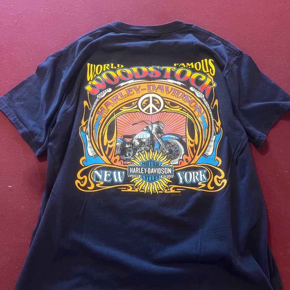 Vintage Harley Davidson Woodstock NY t shirt Peace Men’s Large Biker Hippie